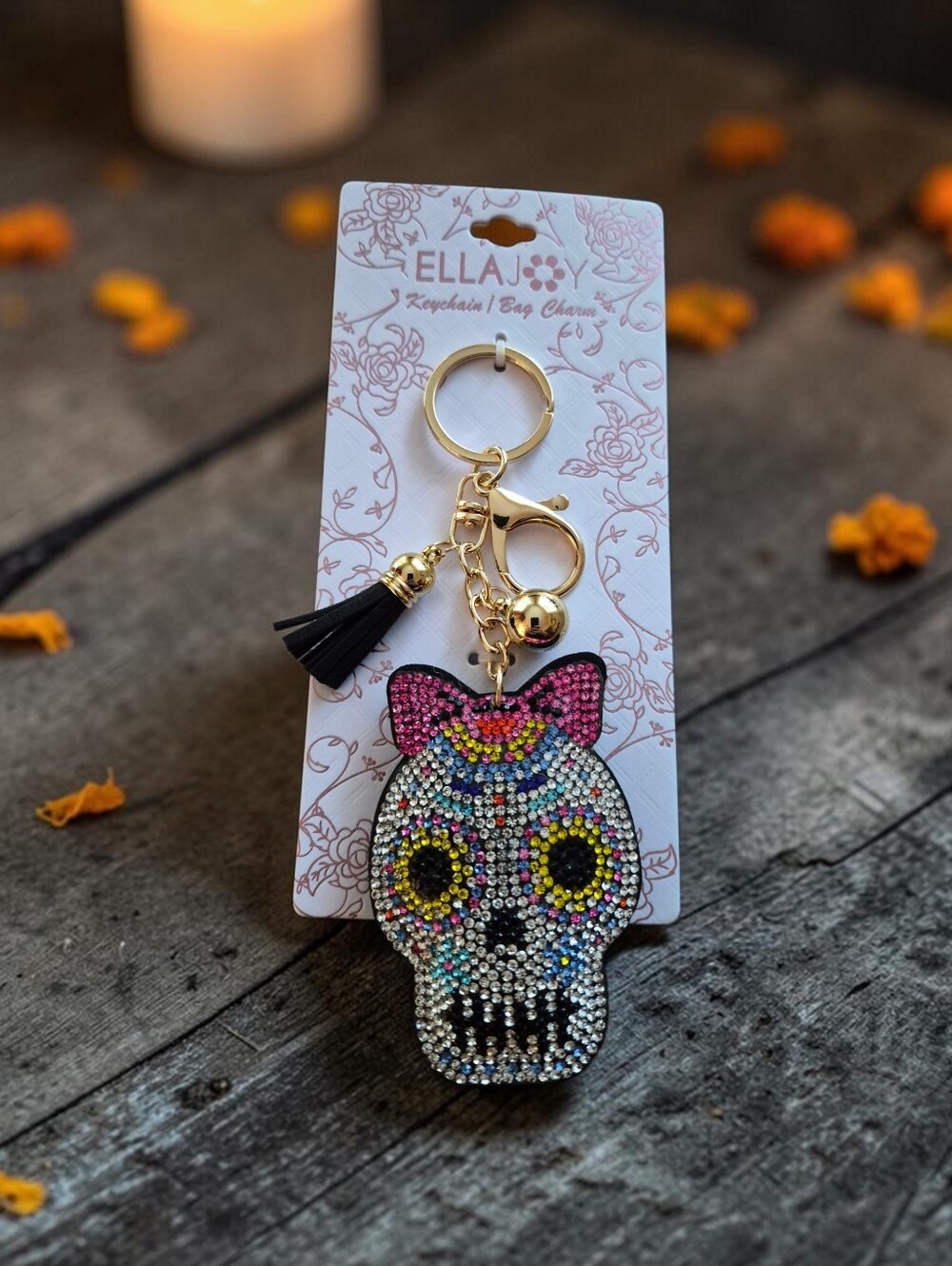 Ella Multicolor Crystal Sugar Skull Bag Charm Keychain
